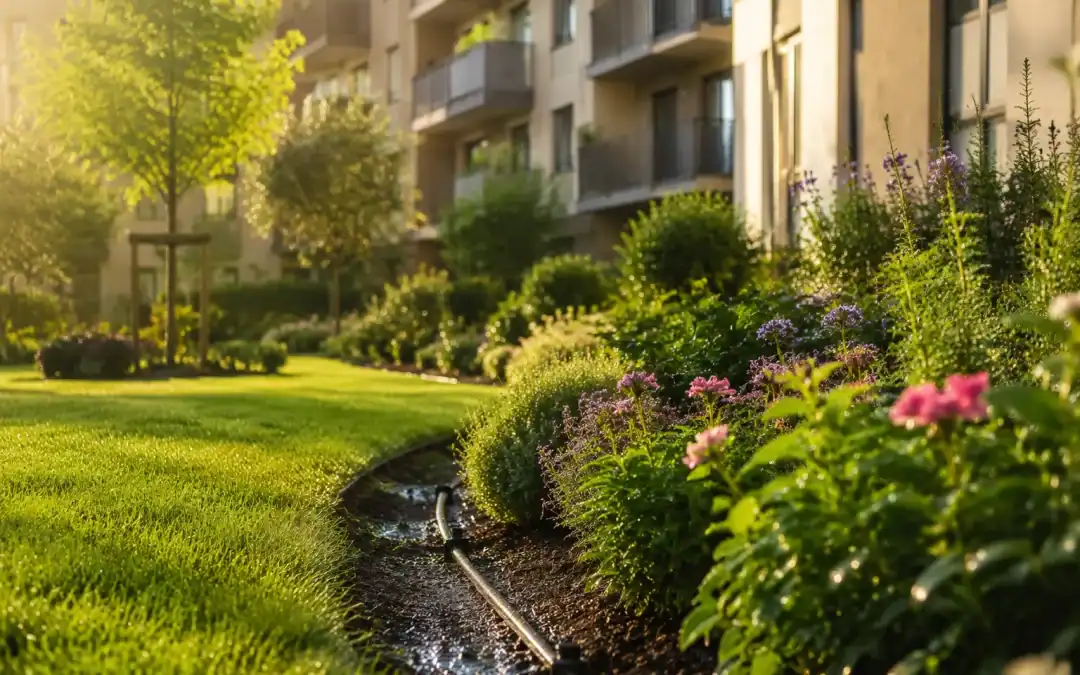 Gartenbewässerung im Sommer für Wohnanlagen: Wie Hausverwaltungen Wasser sparen und trotzdem gepflegte Flächen sichern